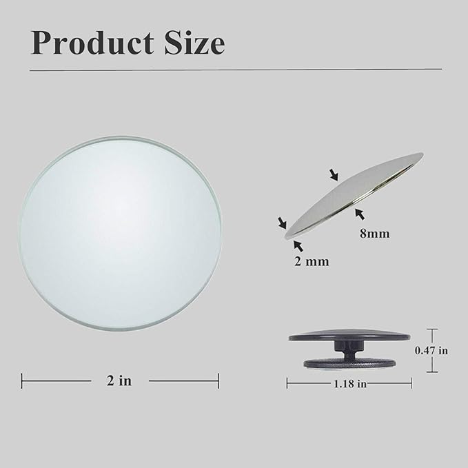 2 pcs Blind Spot Mirrors, 2" Round HD Glass Convex 360° Wide Angle Side Rear View Mirror with ABS Housing for Cars SUV and Trucks, Chrome, Pack of 2
