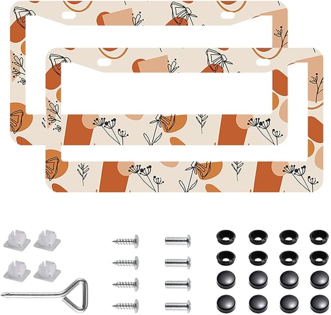 2Pcs Abstract Wildflower License Plate Frames Cover Holders Stainless Steel License Plate Cover with Screw Caps Cover and Screwdriver Set - 2-Hole for Girl Women (Abstract Wildflower)