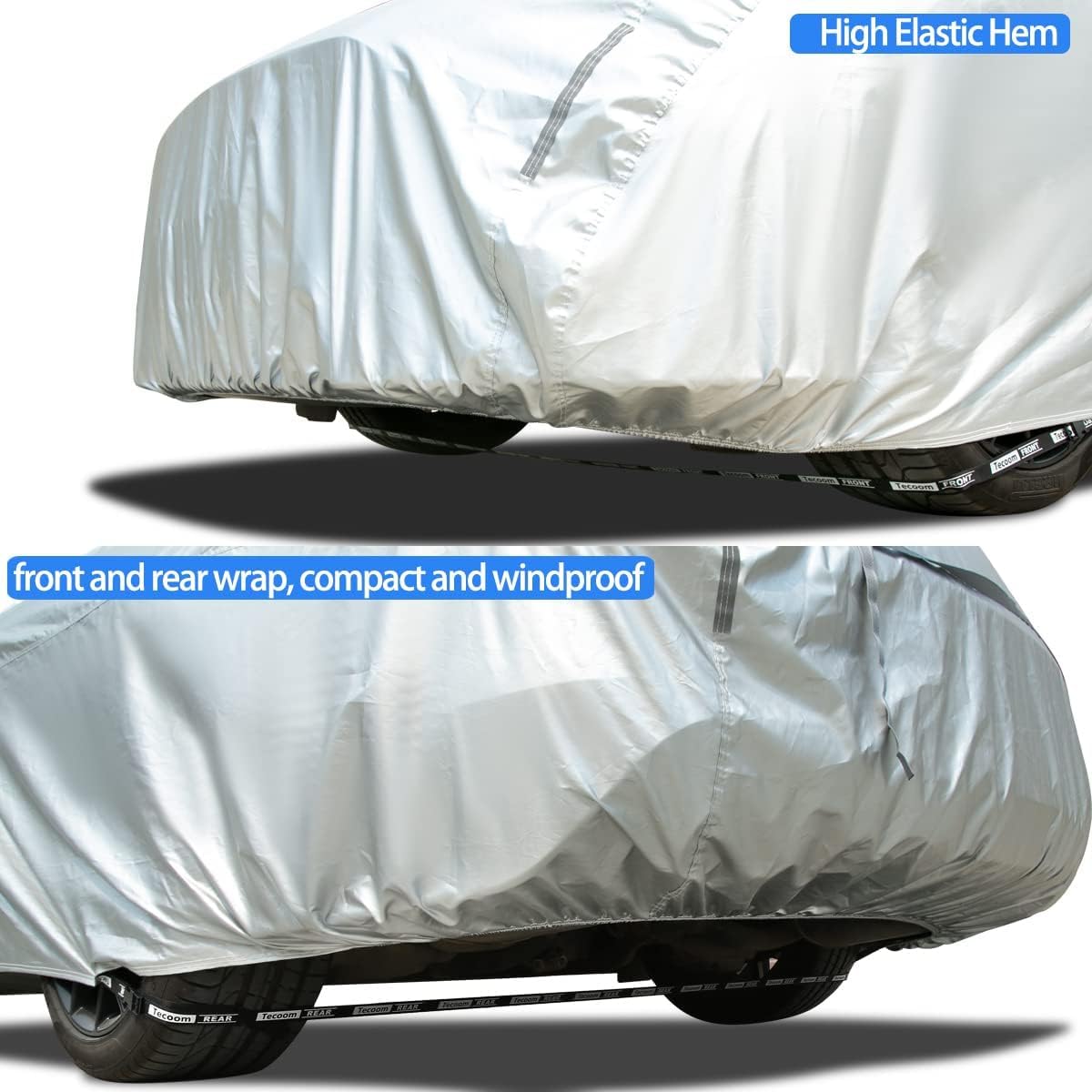 Tecoom Car Cover Waterproof All Weather,Light Shell UV-Proof Windproof Indoor Outdoor Car Covers for Autombilas Without Door Zipper & Mirror Pockets Fit Coupe/Convertible/Sport Car (167-172 Inches)