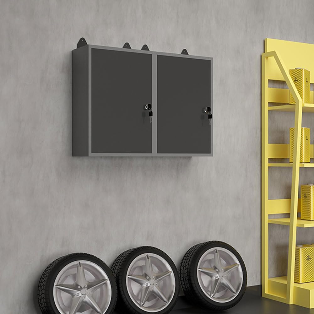JZD Steel Wall Mount Storage Garage Cabinet, Metal Hanging Tool Cabinets, Black & Grey