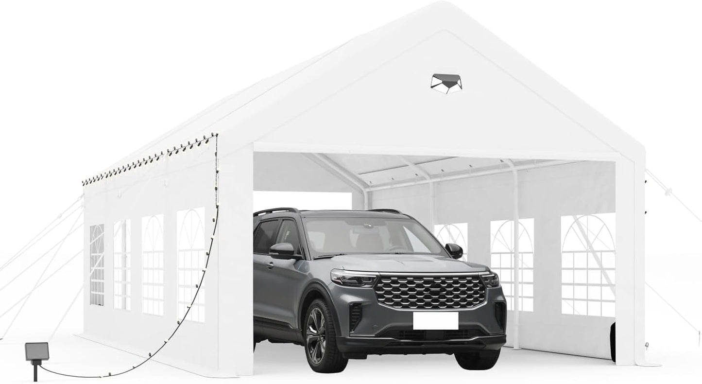 Carports 10X30 Heavy Duty,Car Ports with 180G Removable Side Walls,Carport Canopy,Portable Car Port Garage,Car Shelter All Weather,White