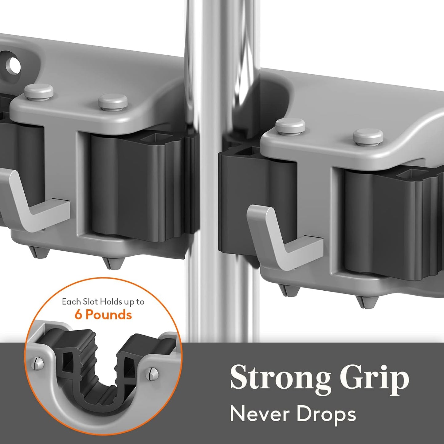 Lifewit Mop and Broom Holder Wall Mount, Anti-Slip Broom Hanger for Kitchen Organization, Heavy Duty Cleaning Supplies Organizer, Easy Install Tool Organizer for Closet, Garage, 2 Pack, Grey