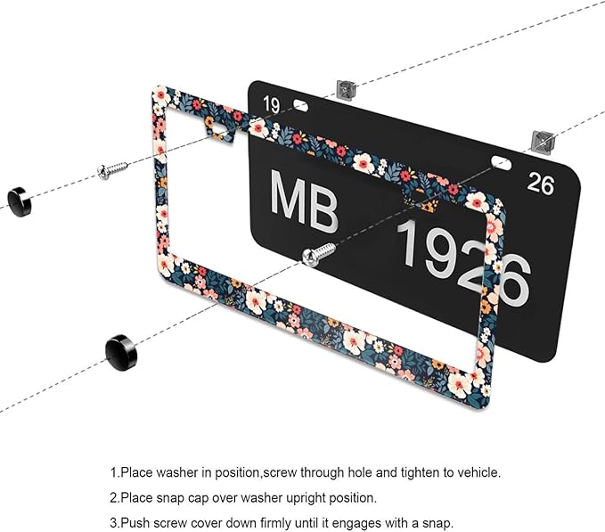 Folk Colorful Floral License Plate Frame Flowers License Plate Frames Aluminum Car Accessories Cover with 2 Holes and Screws 12 x 6 Inch for Front Rear Car Plate Decor for Women Men