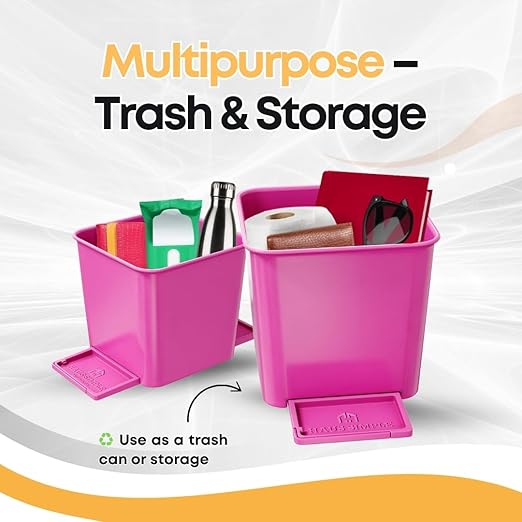 Car Trash Can 2L with Stability Wings & Velcro for Extra Stability ??Magic Strip & Clip for Fabric & Rubber Mats ??Durable Plastic, Easy Pull Trash Bags Included ??Pink