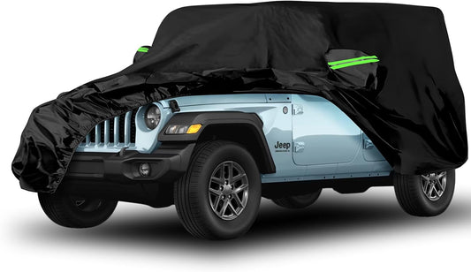 Proadsy 6 Layers Car Cover Custom Fit for Jeep Wrangler 4 Door JK JL YJ TJ 2018-2024 2025 Windproof All Weather Waterproof Sun Rain UV Dust Snow Protection Outdoor Covers
