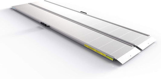 EZ-ACCESS Traverse 8 Foot Durable Aluminum Singlefold Edgeless Curbless Portable Folding Car Loading Ramp with Carrrying Handles, Silver