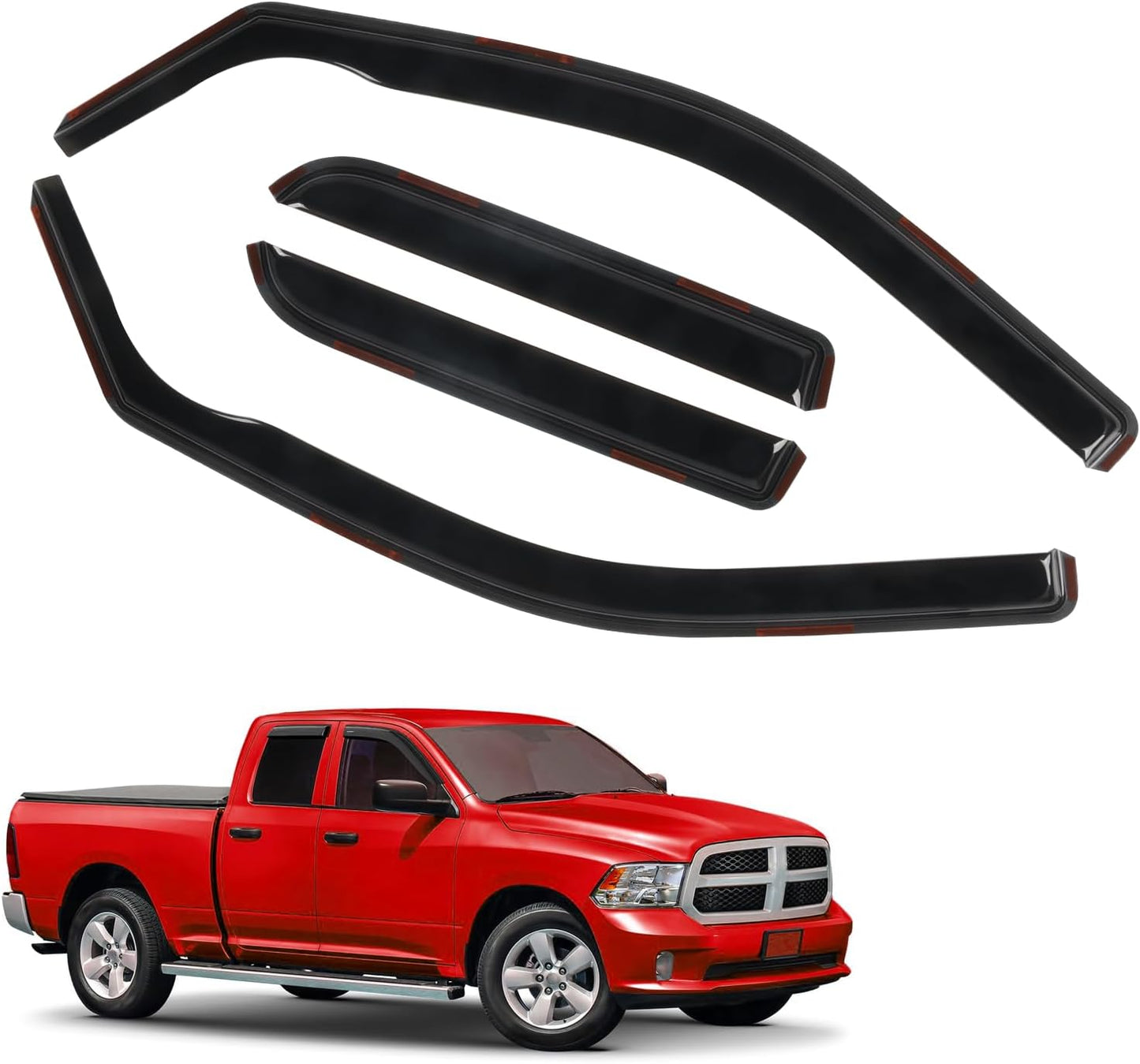 4 PCS in Channel Rain Guards for 2009-2018 Dodge Ram 1500 Quad Cab, Smoke Tinted Vent Window Visors, Side Window Deflectors Vent Shade Shield, 2010 2011 2012 2013 2014 2015 2016 2017