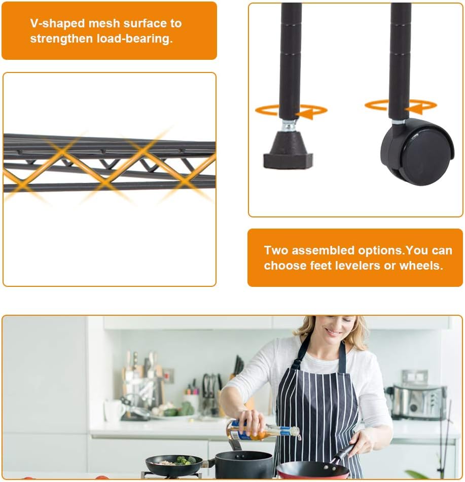 Wire Shelving Unit Metal Shelf Organizer Heavy Duty Wire Rack Storage Unit Rack Utility for Bathroom Office Kitchen (Black, 14" D x 30" W x 60" H)