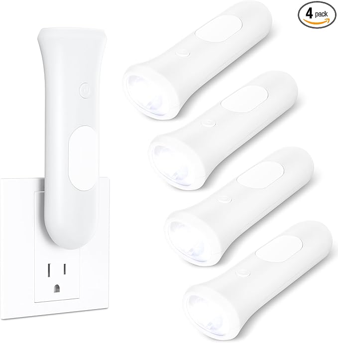 4 in 1 Emergency Lights for Home Power Failure, 4 Pcs Rechargeable LED Flashlight Plug in Wall, Automatic Turn-On Power Outage Night Light Flashlight for Hurricane Preparedness Items
