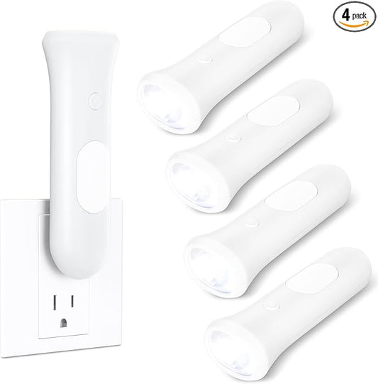 4 in 1 Emergency Lights for Home Power Failure, 4 Pcs Rechargeable LED Flashlight Plug in Wall, Automatic Turn-On Power Outage Night Light Flashlight for Hurricane Preparedness Items