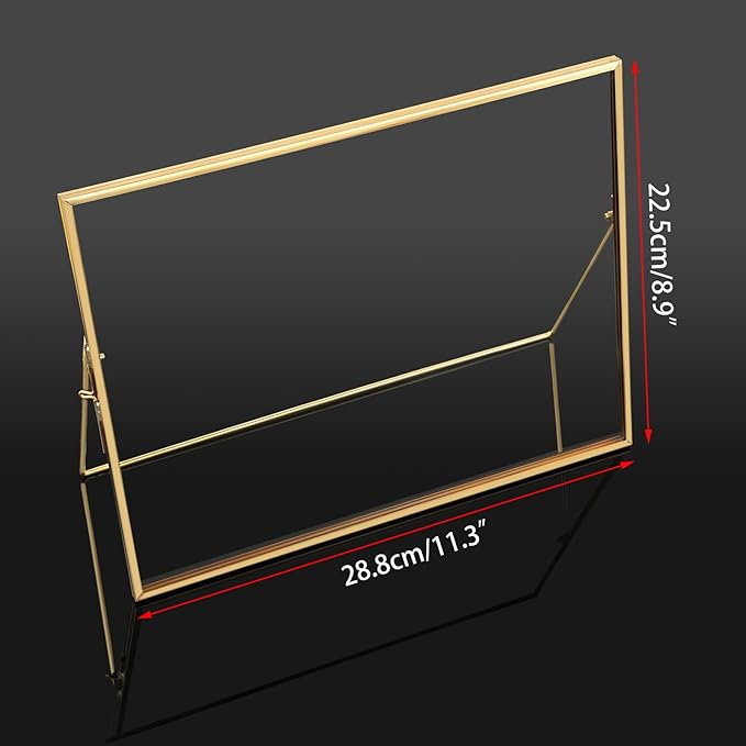 JUXYES 2 Pack Tabletop Business License Frame Brass License Certificate Display Frame, Double Glass Floating Diploma Frames, Desktop Golden Graduation Frames for 8.5x11 Certificate Business Licenses