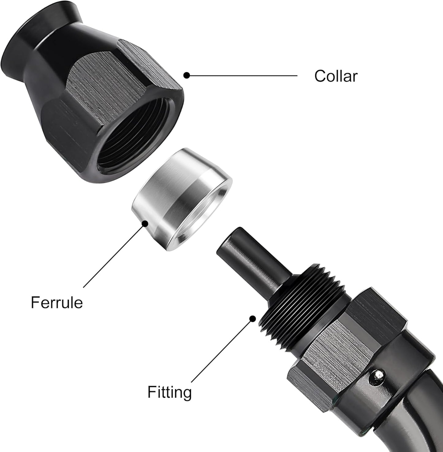 EVIL ENERGY 4AN 45 Degree PTFE One Piece Full Flow End Hose Fitting Aluminum Black