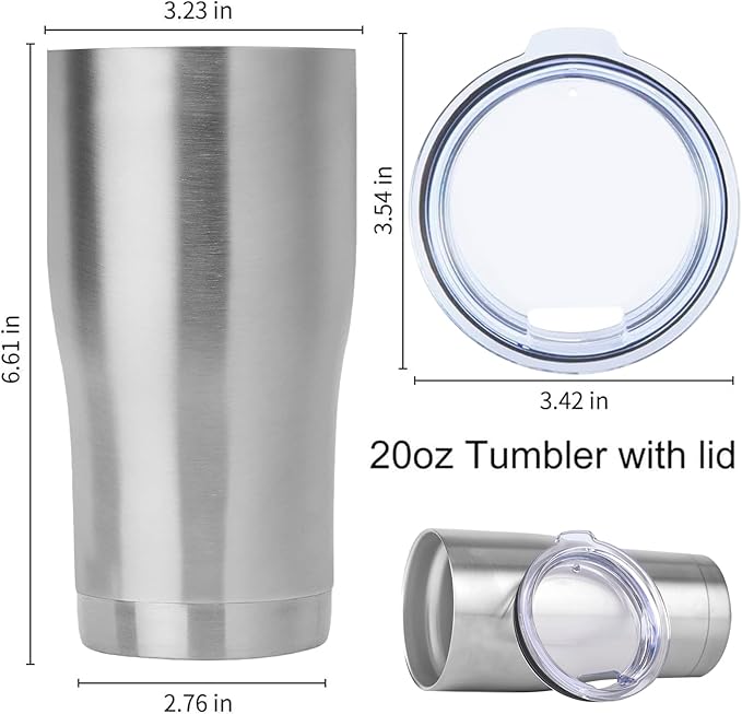 DOMICARE 20oz Tumbler with Lid Stainless Steel Tumblers Bulk, Double Wall Vacuum Insulated Coffee Travel Mug, 8 Count (Pack of 1) Stainless Steel