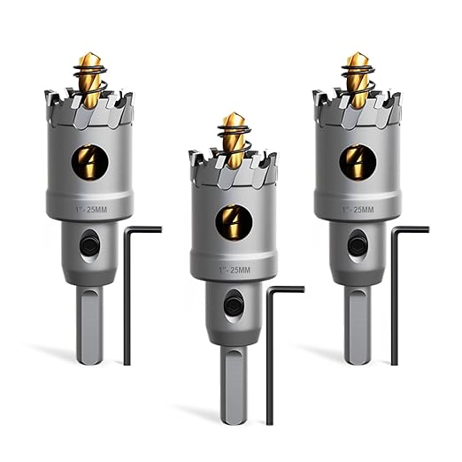 Metal Hole Saw 1" (25mm) 3Pcs Set Heavy Duty Tungsten Carbide Tipped Hole Cutters Set with L-flench, for Steel Iron,Aluminum,Stainless stell,Plastic