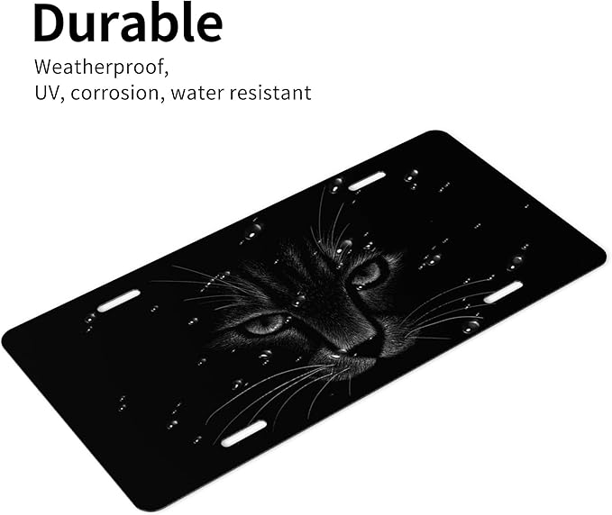 Front License Plate Black Cat Art Vanity Plates Aluminum Metal Decorative Car Tag Novelty License Plate Cover for Men Women ‎6 * 12 in (4 Holes)