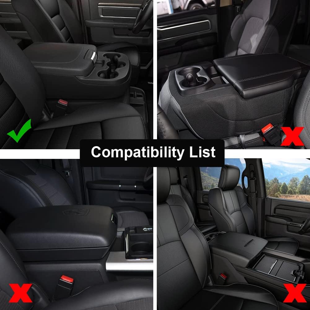 GIANT PANDA Custom Fit Console Cover for 2013-2018 Ram 1500 & 2013-2024 Ram 2500/3500/1500 Classic Model Jump Seat Console - Waterproof Faux Leather Armrest Center Cover - Full Protection - Black