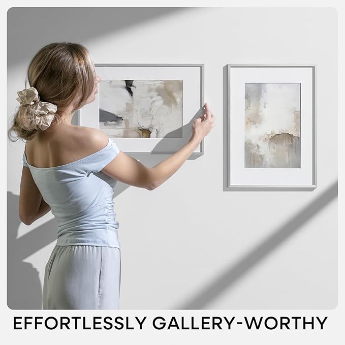 Homeforia 8.5x11 Picture Frame Silver, High End Metal 8.5 x 11 Poster Frames with Mat 6 by 8 Photo, 11x8.5 Frame Matted to 6x8 Print, 8.5by11 Wall or Tabletop Frame, Tempered Glass, Wall Kit, Set of 1