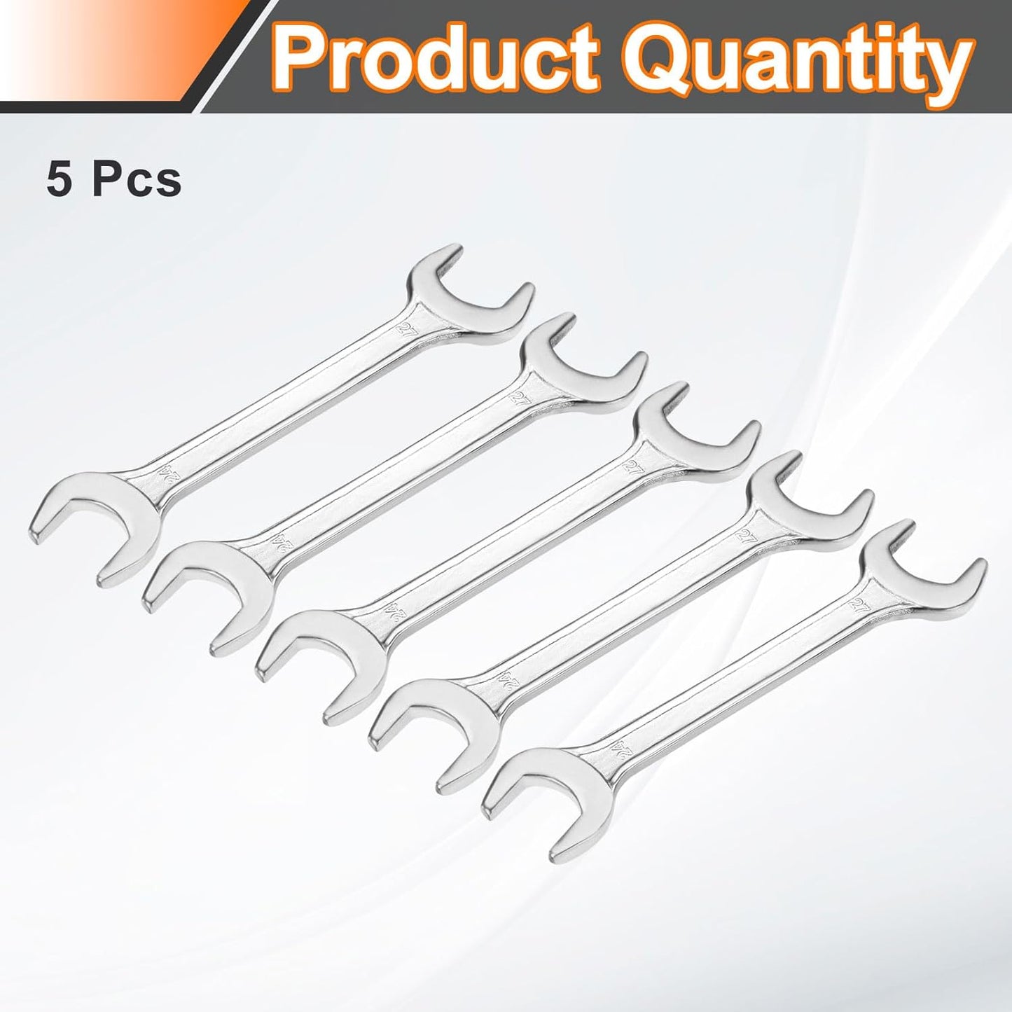 HARFINGTON 5pcs Double Open End Wrench 24mm x 27mm Metric 15 Degree Offset Angle Small Flat Head Wrench Galvanizing Open Ended Spanner for Automotive Repair Furniture Assembly