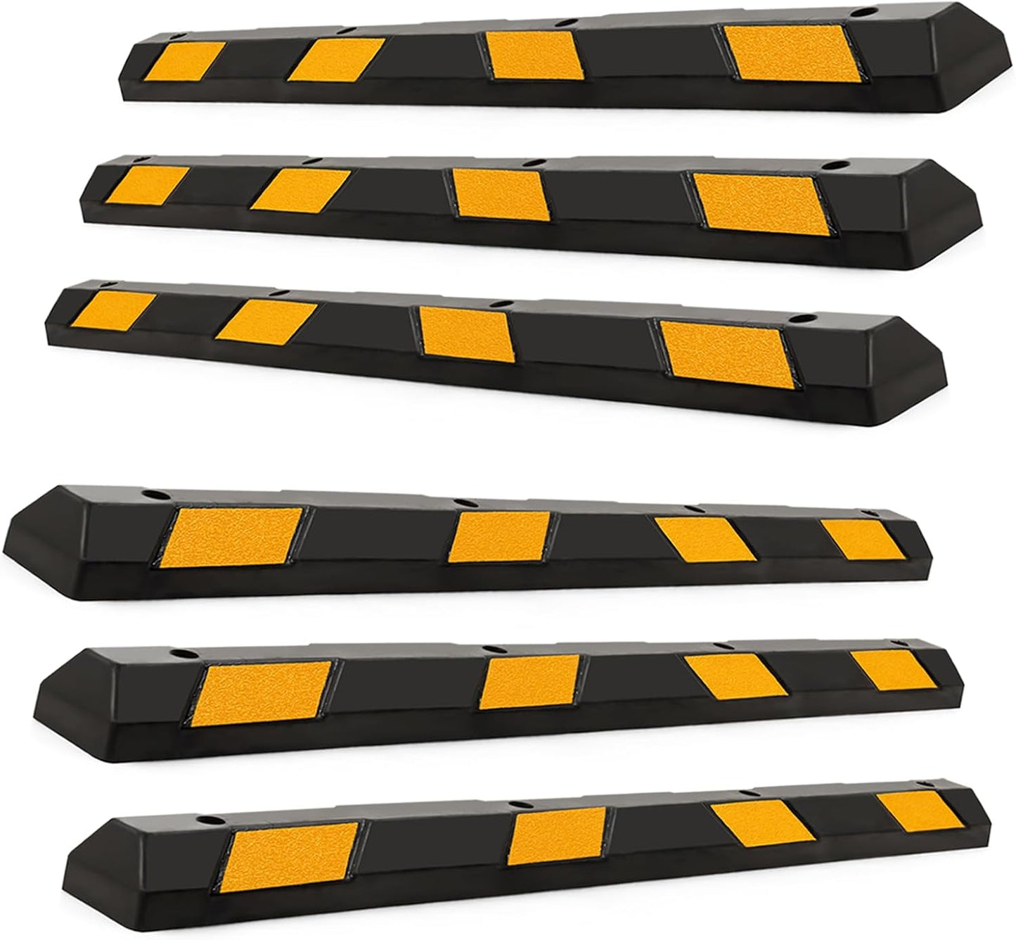 IRONMAX Parking Stopper for Garage, 72" Long Rubber Curb with Yellow Reflective Stripes, Heavy Duty Parking Block Garage Wheel Stop for Car, Truck, RV, Trailer (6 Pack)