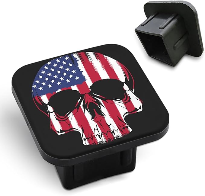 Skull USA Flag Trailer Hitch Receiver Cover Cap Head Skeleton American Star Stripe Car 2" Trailer Cover Tow Hitch Covers Tube Plug Square Mouth Protection Cover 2 Inch