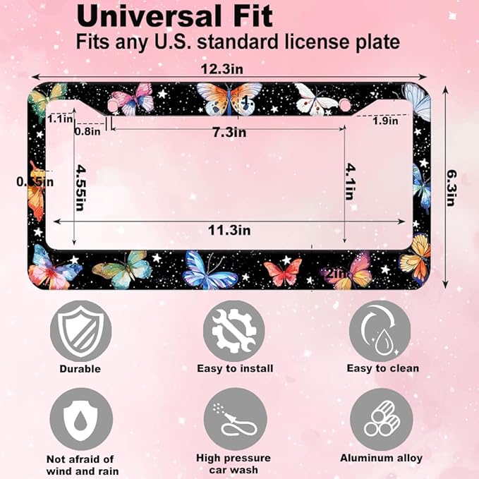 1pcs Colorful Butterfly License Plate Frame for Women,Inspirational Butterfly car Decorative tag Frames Girly,Colorful Butterflies License Plate Cover Holder for Vehicle with car Keychain tag