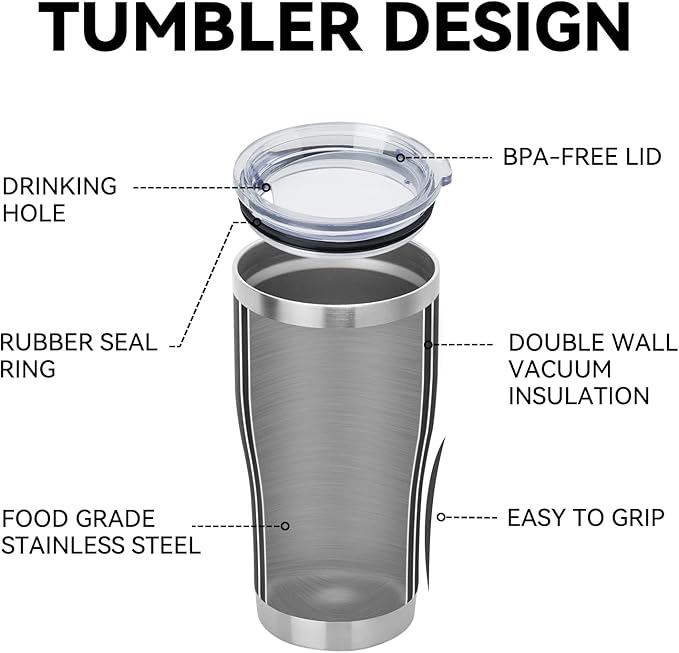 DOMICARE 20oz Tumbler with Lid Stainless Steel Tumblers Bulk, Double Wall Vacuum Insulated Coffee Travel Mug Powder Coated Tumbler, 12 Count (Pack of 1) Black