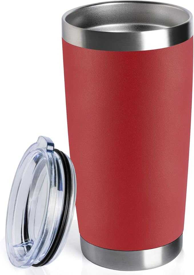 8 pack 20 OZ Double Wall Stainless Steel Vacuum Insulated Tumbler Coffee Travel Mug With Lid, Durable Powder Coated Insulated Coffee Cup for Cold & Hot Drinks (Red, 8 pack)