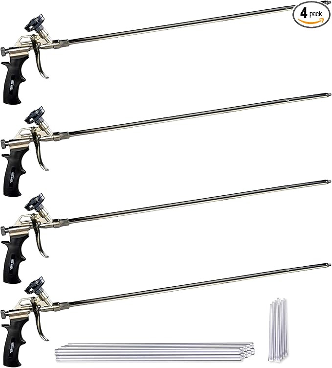 AWF PRO Spray Foam Gun 2' Long Nozzle, High Precision, Adjustable Flow Control, Contractor-Grade Pro Applicator for Insulating Foam Sealant, Pack of 4