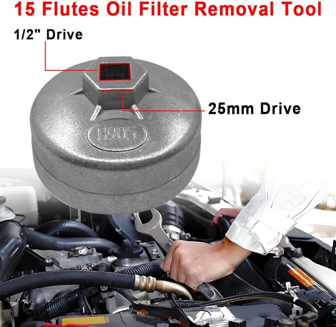 73-74mm Oil Filter Wrench, 15 Flutes Oil Filter Removal Tool Socket Compatible with AC Delco PF46/PF47/PF48/PF48e/PF63/PF64 Oil Filter for Chevy/Toyota/GM/Chrysler/Equinox 1.5L(1PC)