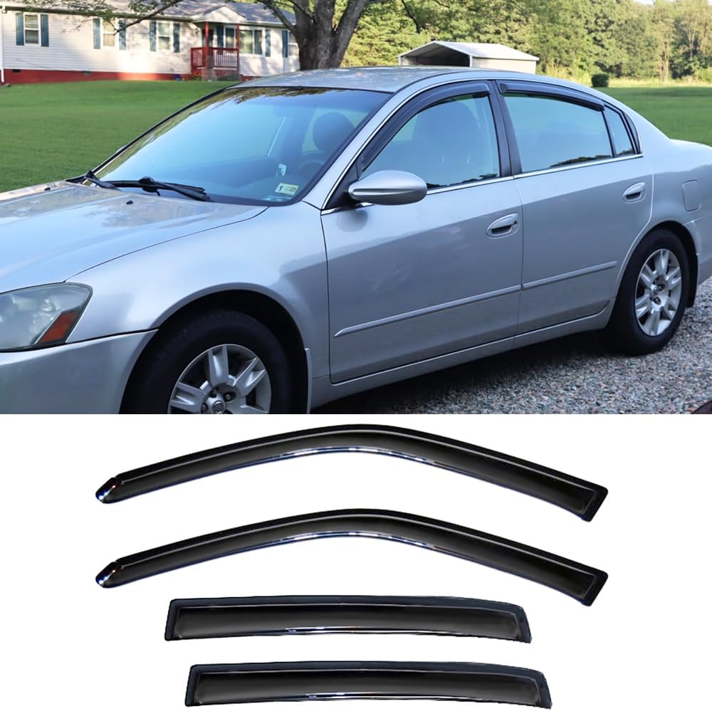 94861 Side Window Visors Wind Vent Deflector for 2013-2018 Nissan Altima,4pcs Outside Mount Dark Smoke Tape-On Nice Sun Rain Guards Set