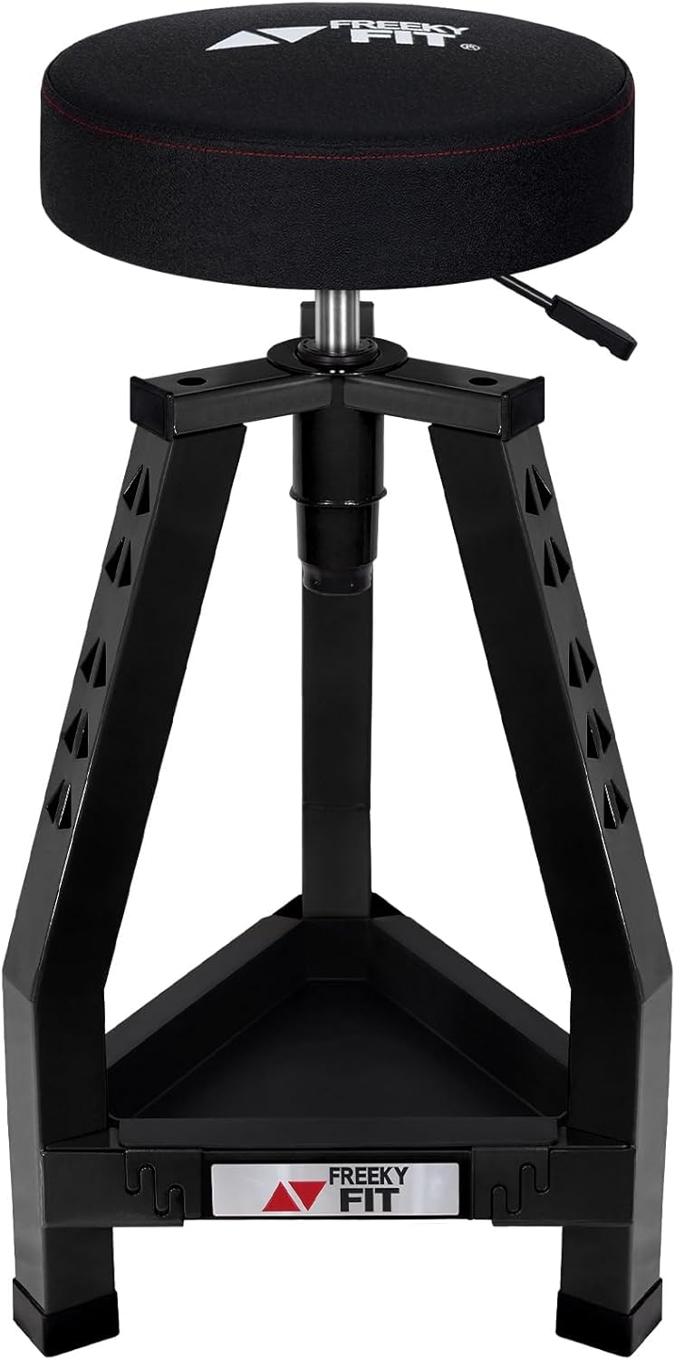 Adjustable Tall Shop Stool, Mechanic Garage Bar Stool Chair, Work Metal Chair for Workshop,360° Swivel Padded Seat, Tool Tray Storage, 350 LBS Capacity, Heavy Duty, Black