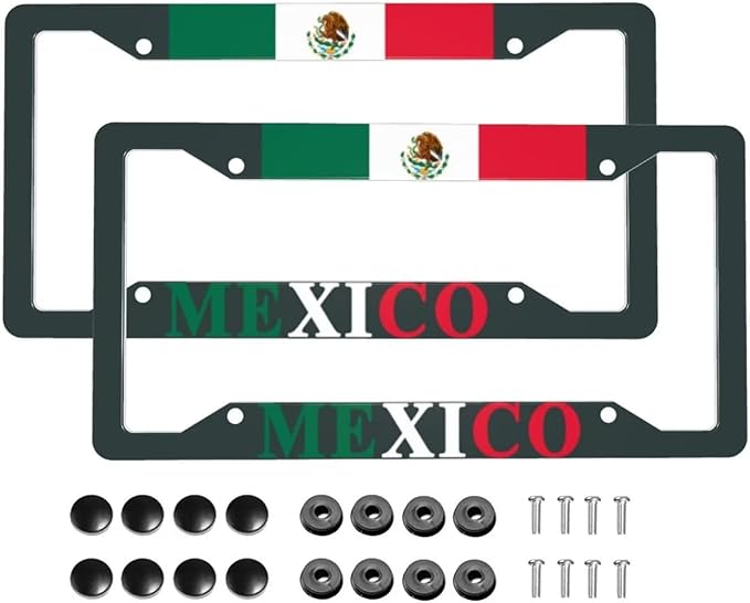 Mexican Flag License Plate Frames Personalized Flag Decoration Car Tags Aluminum Metal License Plate Covers Customized Mexican Flag License Plate Holders for Men and Women with Screw Nut（2Pcs）