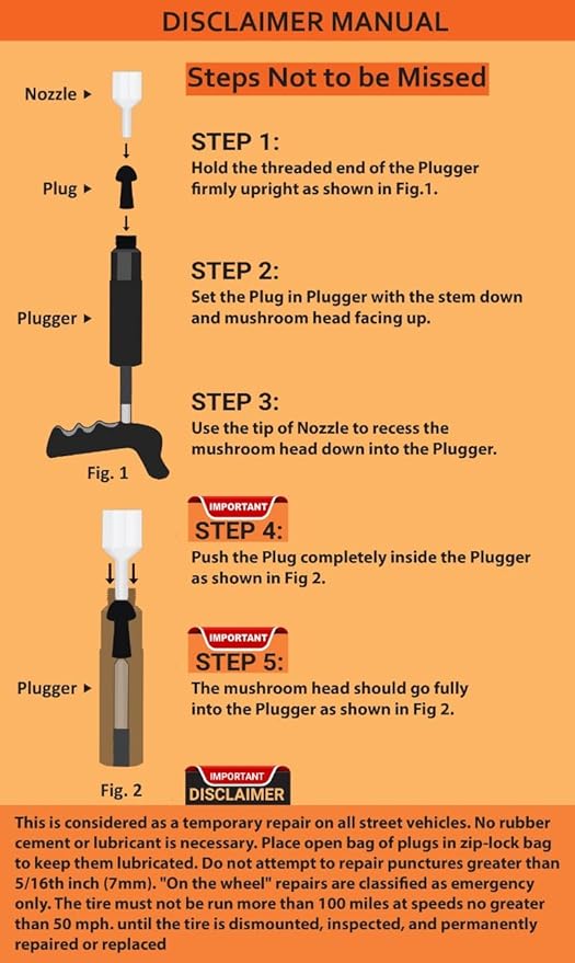 GRAND PITSTOP 36 Pcs Tubeless Tire Puncture Repair Kit with Mushroom Plug for Tyre Punctures and Flats on Cars, Motorcycles, ATV, Trucks & Tractors (30 Mushroom Plugs)