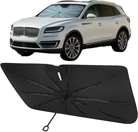 Proadsy Windshield Sun Shade Umbrella for Lincoln Nautilus 2014-2025 Foldable Car Umbrella Sunshade with Soft TPU Handle Spring Structure Crystal Cooling Material Protect Car from Rays & Heat