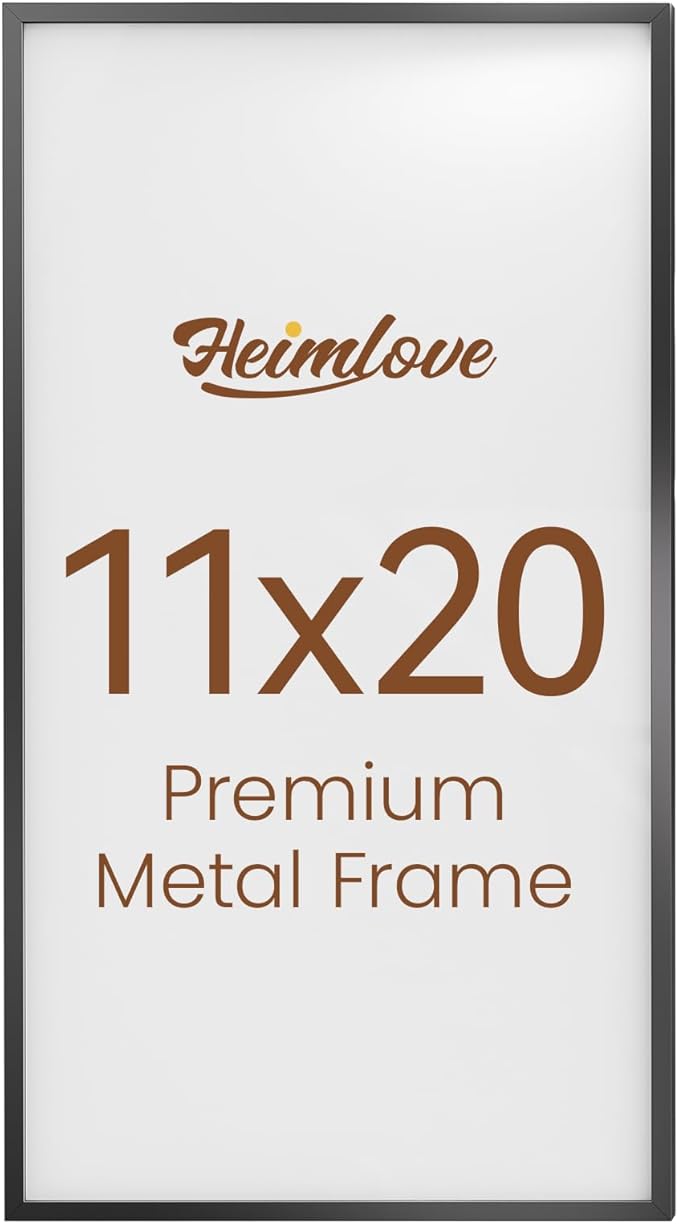 Heimlove 11x20 Metal Picture Frame,Black Aluminum Photo Frames-Real Tempered Glass,Wall Gallery Poster Puzzles Artwork frame Mounting Horizontally or Vertically Decor for Wall-1Pack