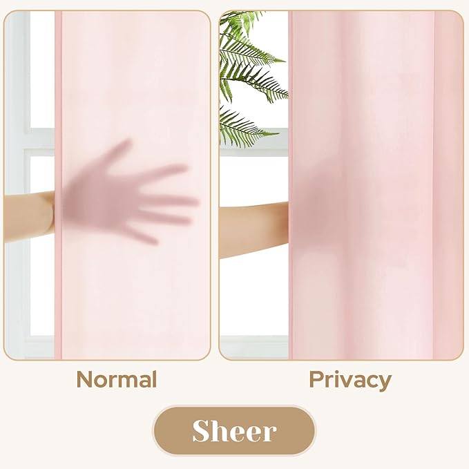 HOMEIDEAS Non-See-Through Blush Pink Privacy Sheer Curtains 52 X 84 Inches Long 2 Panels Sheer Curtains Light Filtering Window Curtains Drapes for Bedroom Living Room