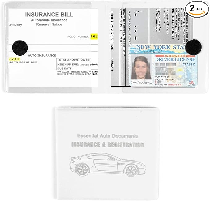 UYYE Car Registration & Insurance Card Holder, 2-Pack - White, Waterproof, 4-Compartment, Unisex-Adults Car Organizer