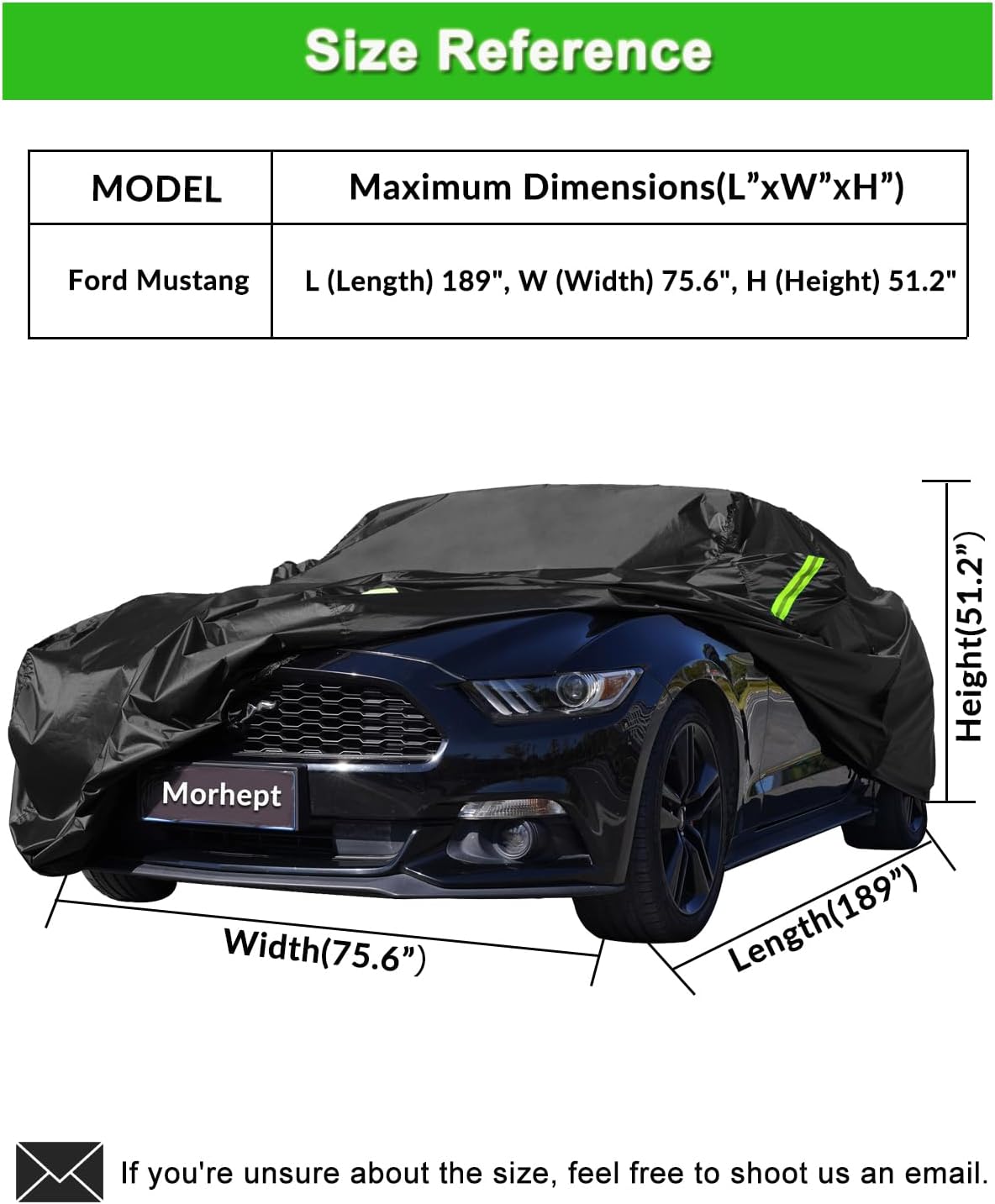 Car Cover Custom Fit for Ford Mustang 2005-2025, Waterproof All Weather GT Cover Outdoor Dustproof Shelby Coupe Cover with Door Zipper Black