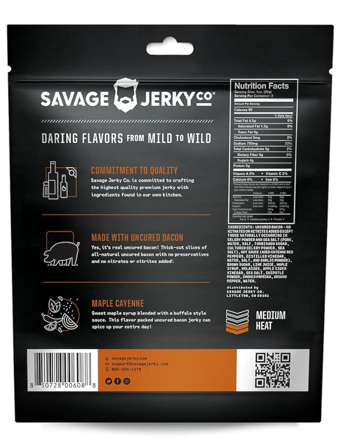 Uncured Bacon Jerky 2-Pack - Maple Cayenne & Bourbon Glaze