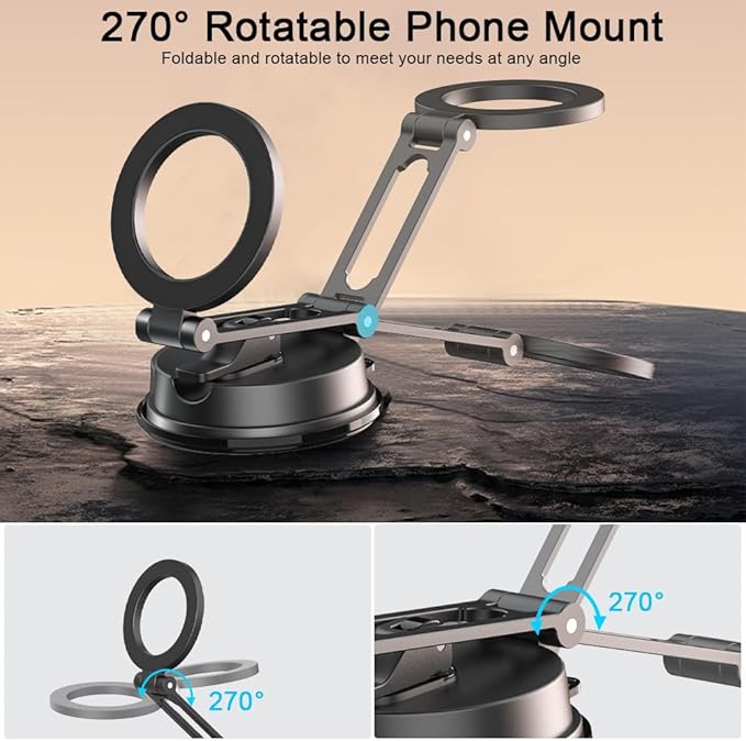 Magnetic Car Dashboard Phone Holder（with Magnetic Phone Lanyard with Ring Holder），Magnetic Dash Phone Holder for Car,One-Hand Operation,360-Degree Adjustable