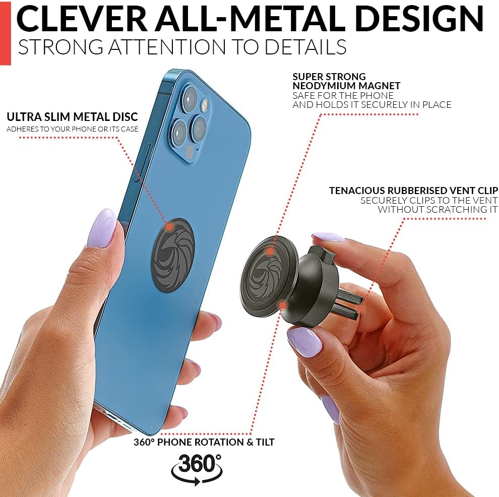 New 2025 Magnetic Cell Phone Holder for Car Vent【 All-Metal 】- for Any Smartphone (iPhone, Android, GPS) | Stylish All-Metal One-Hand & One-Sec Phone Mount for Car, +100 to Safeness & Comfort