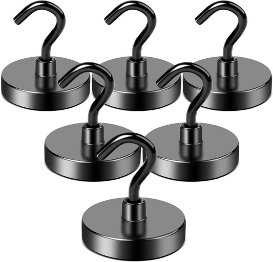 LOVIMAG Magnetic Hooks, 110LBS Strong Magnetic Hooks Heavy Duty for Refrigerator, Black Magnet with Hooks for Cruise Cabin, Large Magnetic Hooks for Hanging, Grill, Metal Door etc - 6 Pack