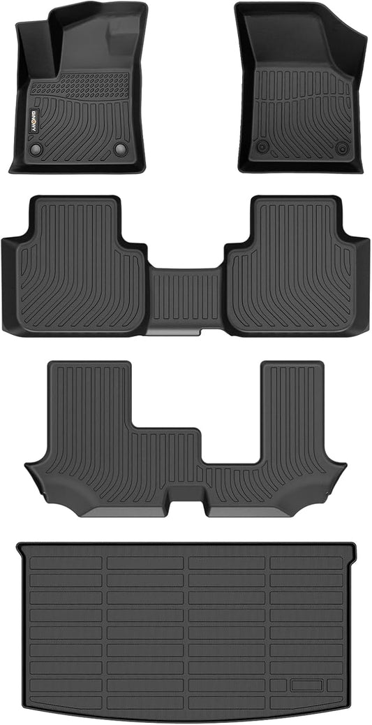 GINOWY-Floor Mats & Cargo Liner Set for 2018-2025 Volkswagen Atlas, 7 Passenger, TPE All Weather Car Mats Floor Liners for VW Atlas 7 Seater Waterproof Cargo Trunk Mat Accessories Mats