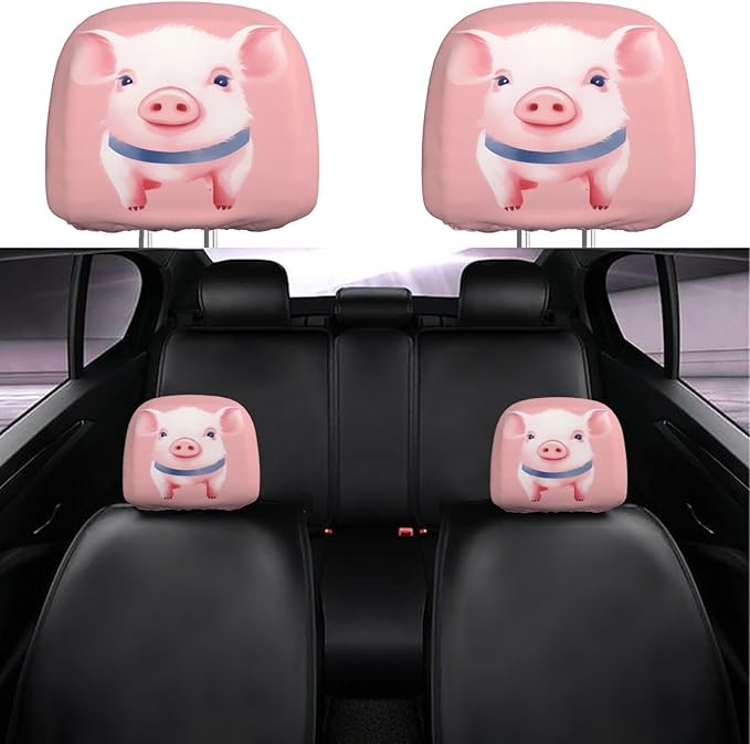 Dujiea 2 Pack Pink Pig Watercolor Car Headrest Covers, Universal Soft Car Seat Head Rest Cover Protector, Vehicle Accessories Fabric Headrest Cover for Cars Vans Trucks