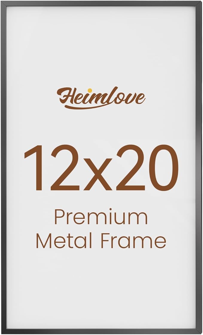 Heimlove 12x20 Metal Picture Frame,Black Aluminum Photo Frames-Real Tempered Glass,Wall Gallery Poster Puzzles Artwork frame Mounting Horizontally or Vertically Decor for Wall-1Pack