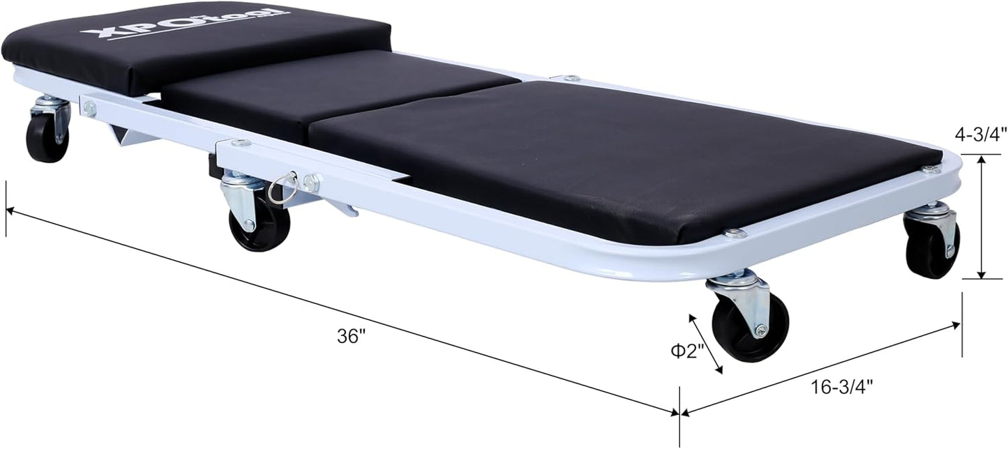 Mechanic Creeper and Stool, 36" Z Creeper Seat, 2-in-1 Garage Tool, 300 lbs Capacity, Low Profile with 6 Wheels (White)