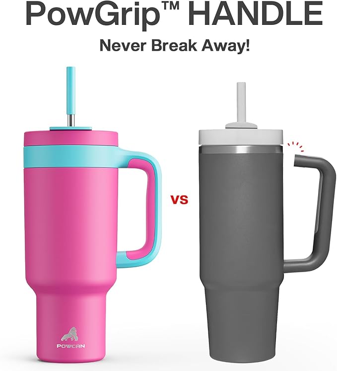 POWCAN 40 oz Tumbler with Handle, 2-in-1 Straw and Sip Lid, Leakproof, Dishwasher Safe, Insulated Stainless Steel Travel Coffee Mug, Keeps Cold for 34 Hours, Fits in Car Cup Holder (Barbie)
