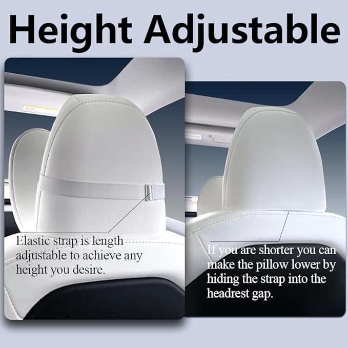 Upgraded Car Headrest Pillow 2 Packs Genuine Nappa Leather Car Neck Pillow Tesla Model Y Model 3 Model X Model S Universal Fit Neck Support Cushion White