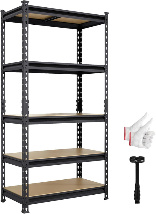 BIG RED 5 Tier Heavy Duty Garage Storage Shelving: Adjustable Metal Utility Shelving Rack for Garage, Basement, Pantry, Closet - 2,000lb Capacity (72"x36"x18") Black