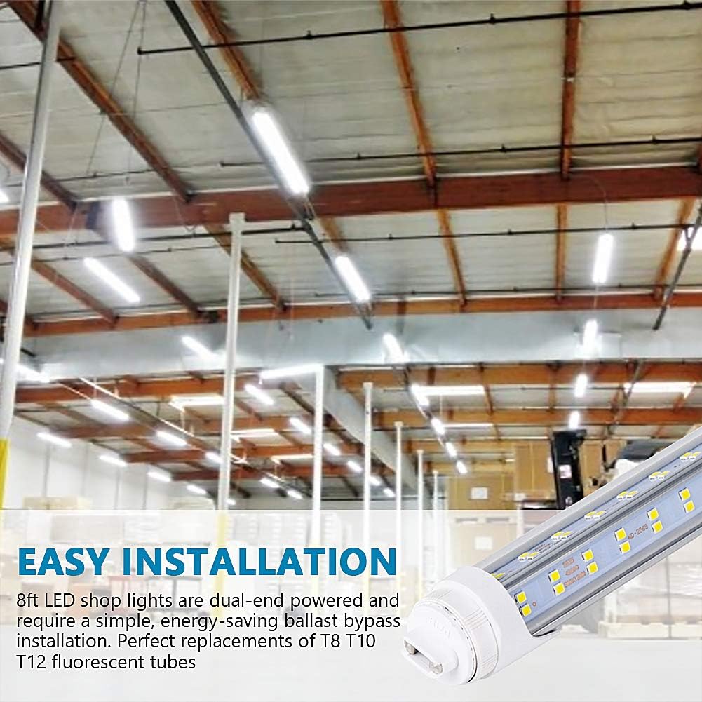 R17D/HO 8FT LED Bulbs - (20 Pack) Rotate V Shape, 6000K Daylight 120W, 18000LM, 300W Equivalent F96T12/DW/HO, Clear Cover, T8/T10/T12 Replacement, Dual-End Powered, Ballast Bypass
